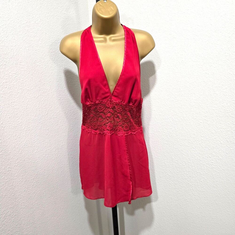 Bay Studio Babydoll Red Chemise Med Backless Coquette Siren Pin Up Boudoir Sexy